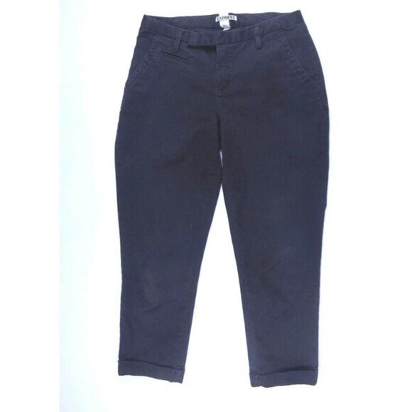 Express‎ Women's Black Cotton Blend Cuffed Capri Pants Size 4 - Picture 1 of 6